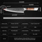 Infographic showing the dimensions and technical specifications of the Damara Kaku 8-inch chef’s knife.