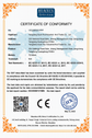 CE Certificate of Conformity for Damara kitchen knives confirming compliance with EU health and safety standards
